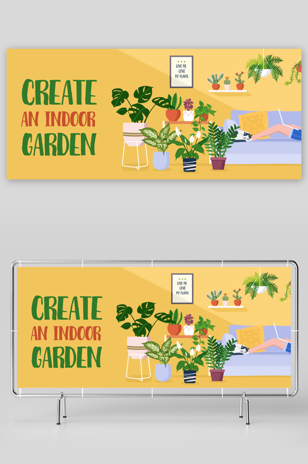 绿色家居盆栽绿植插画素材