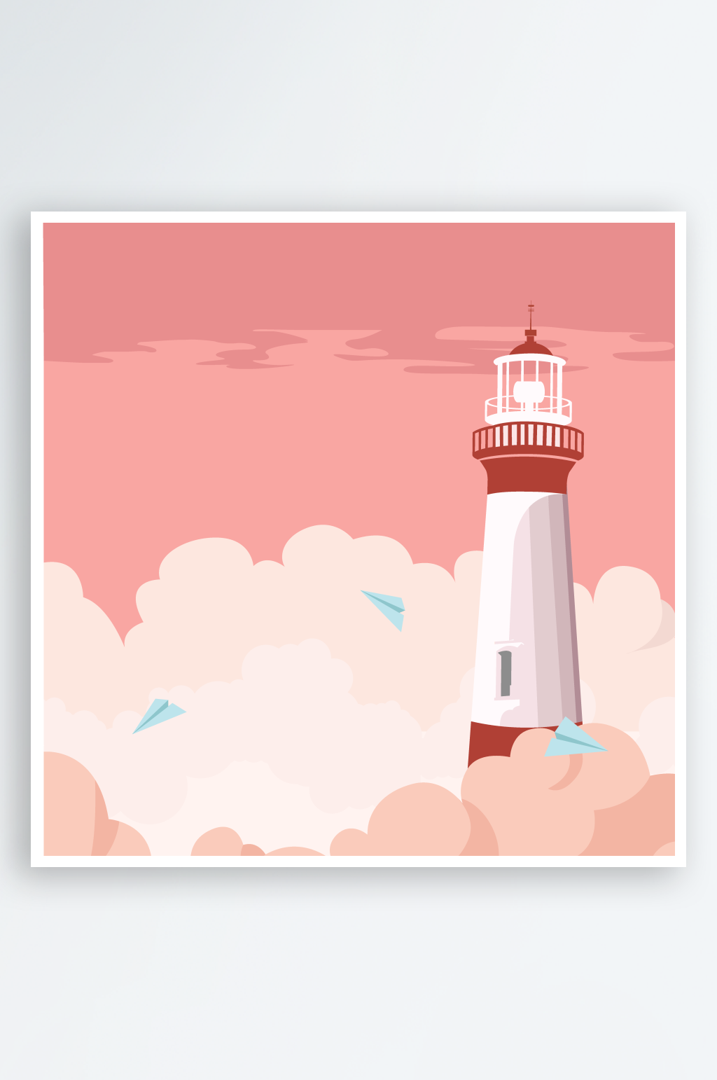 海边灯塔卡通风景插画素材