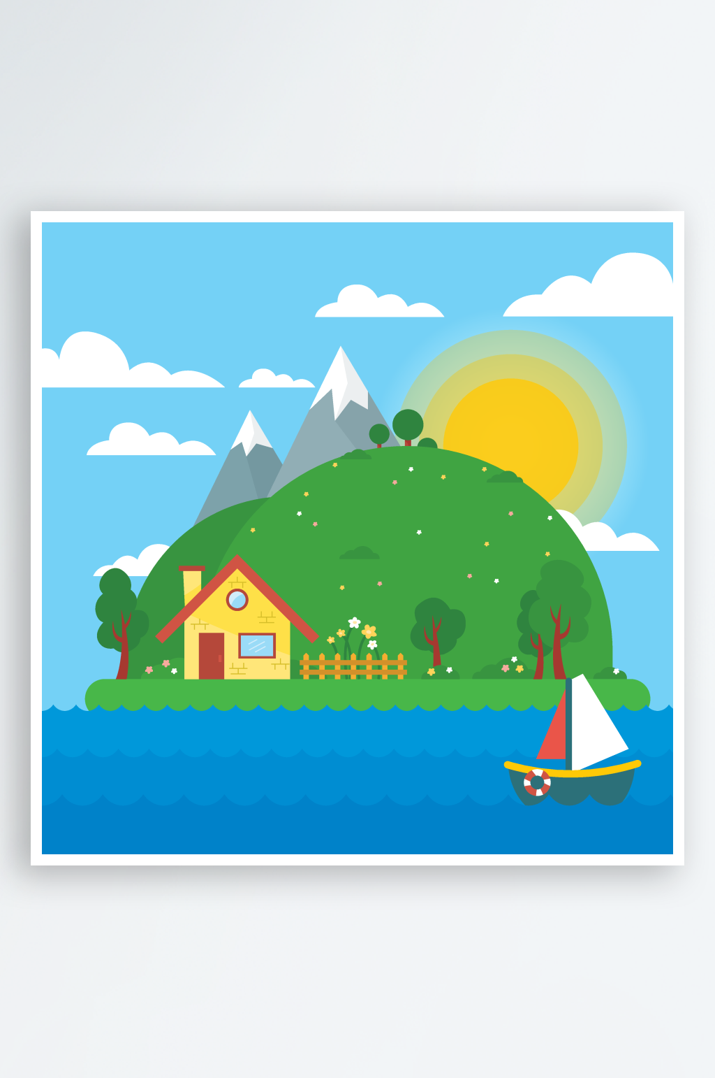 海岛风光中的温馨小屋素材