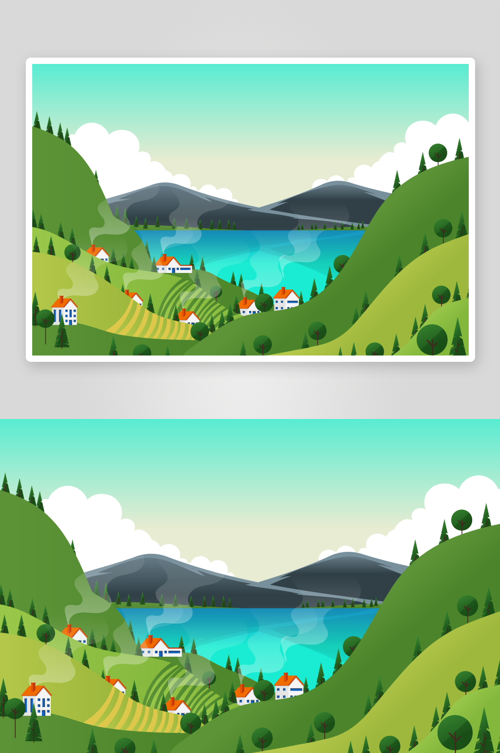 春夏扁平风风景矢量插画素材
