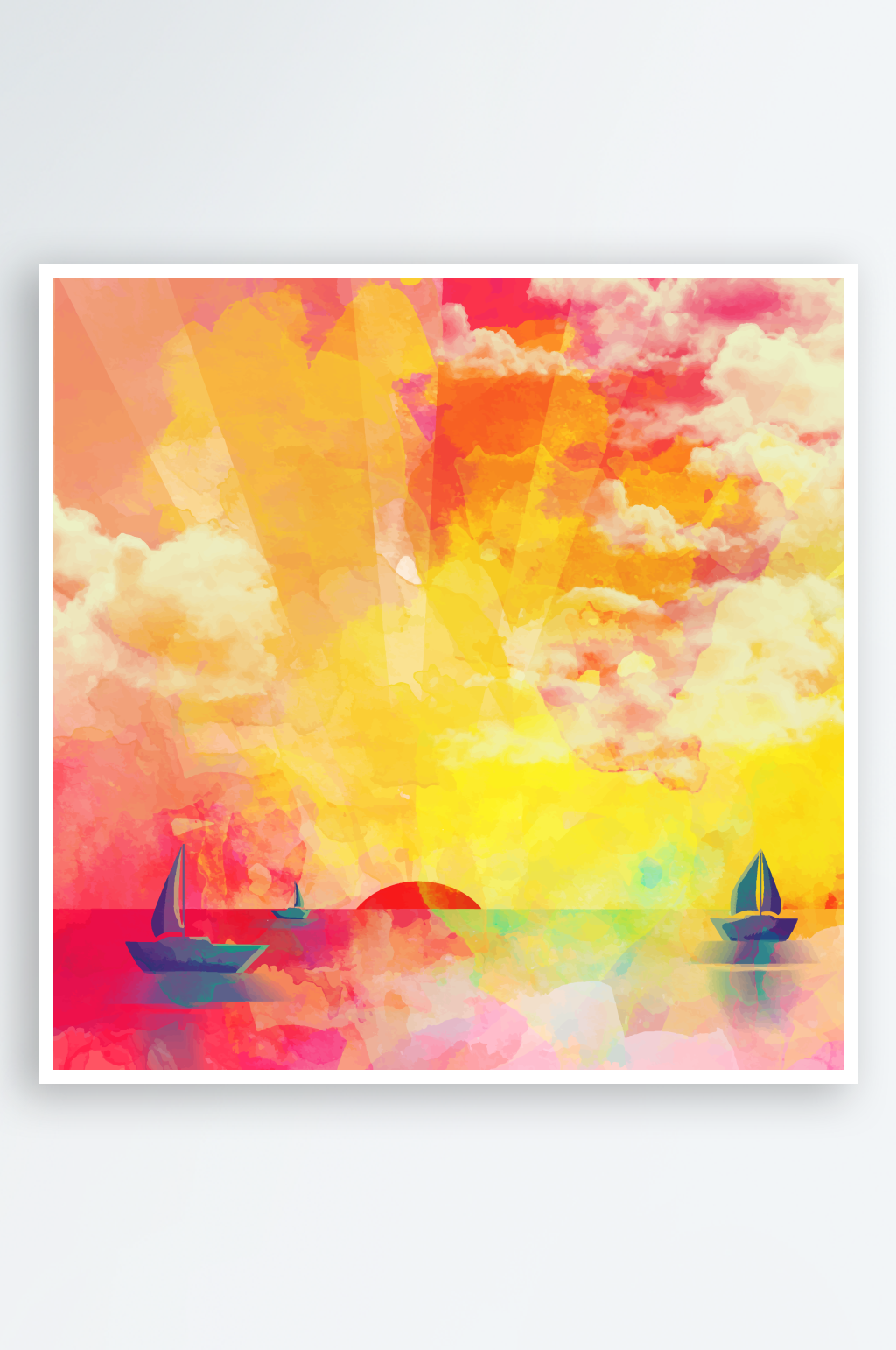 梦幻海上日出帆船美景素材