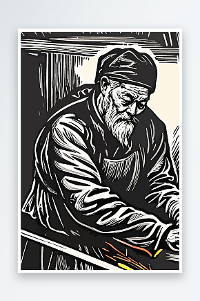 版画工匠匠人矢量插画图形元素素材下载-众图网