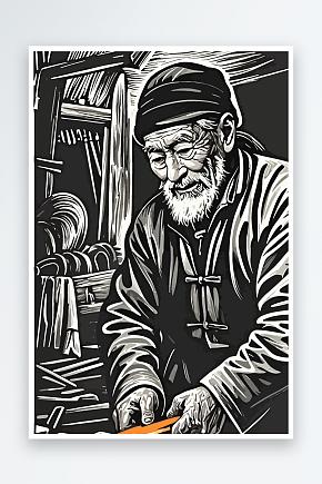 版画工匠匠人矢量插画图形元素素材下载-众图网