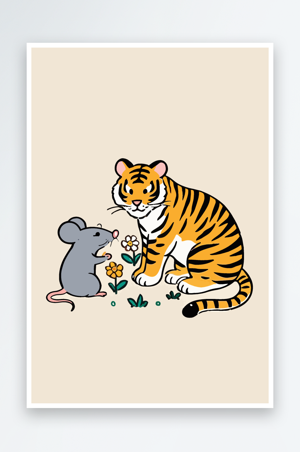老虎老鼠矢量插画图形素材