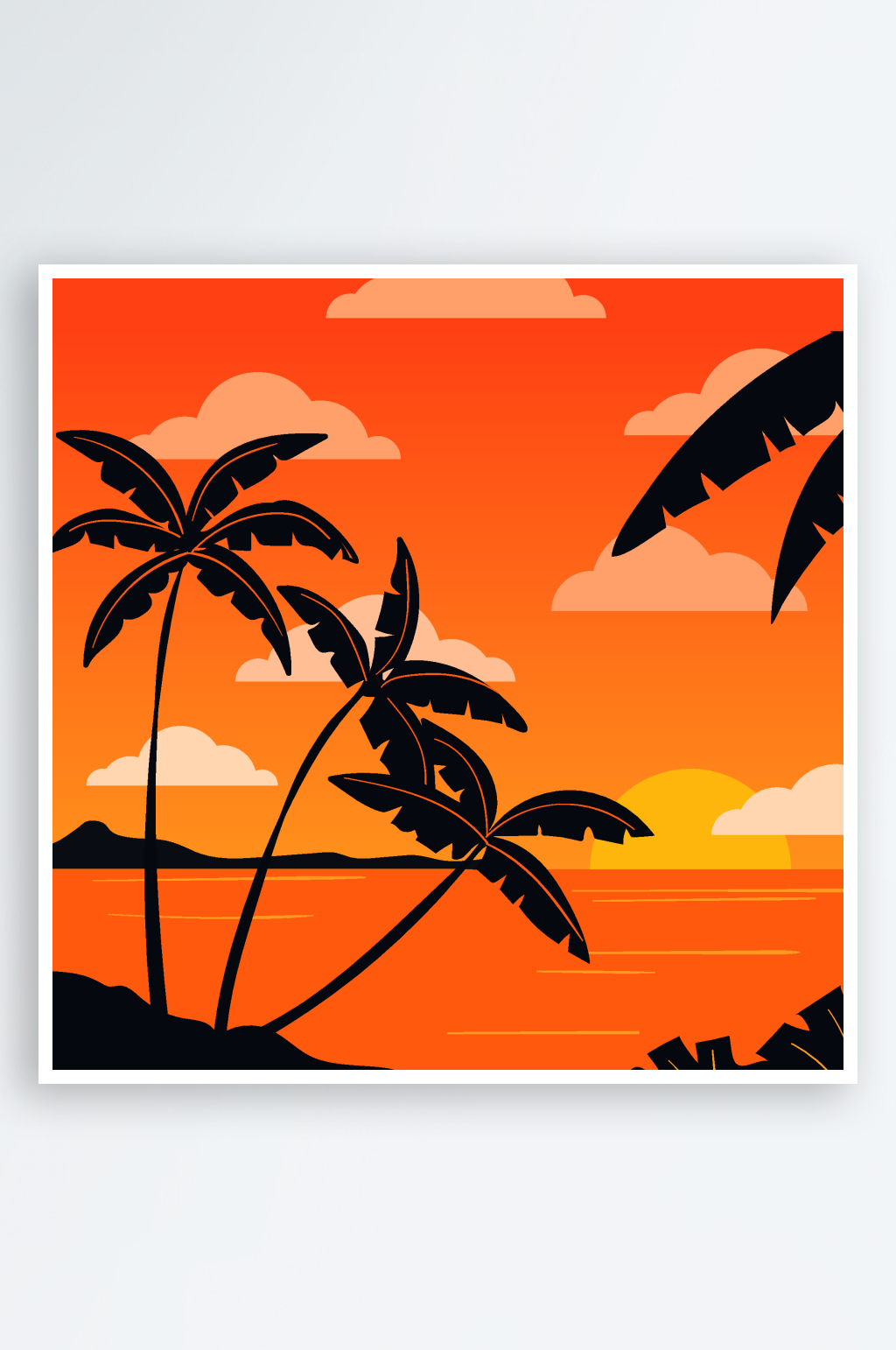 夕阳下的椰林海景素材