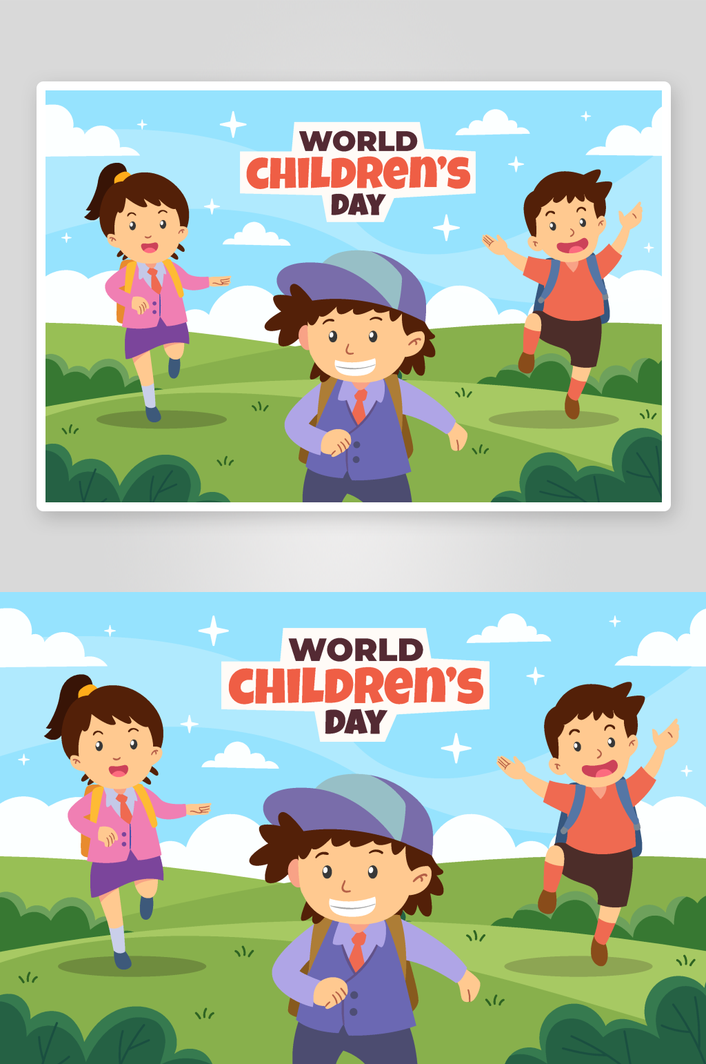 手绘卡通可爱六一国际儿童节小孩矢量插画素材