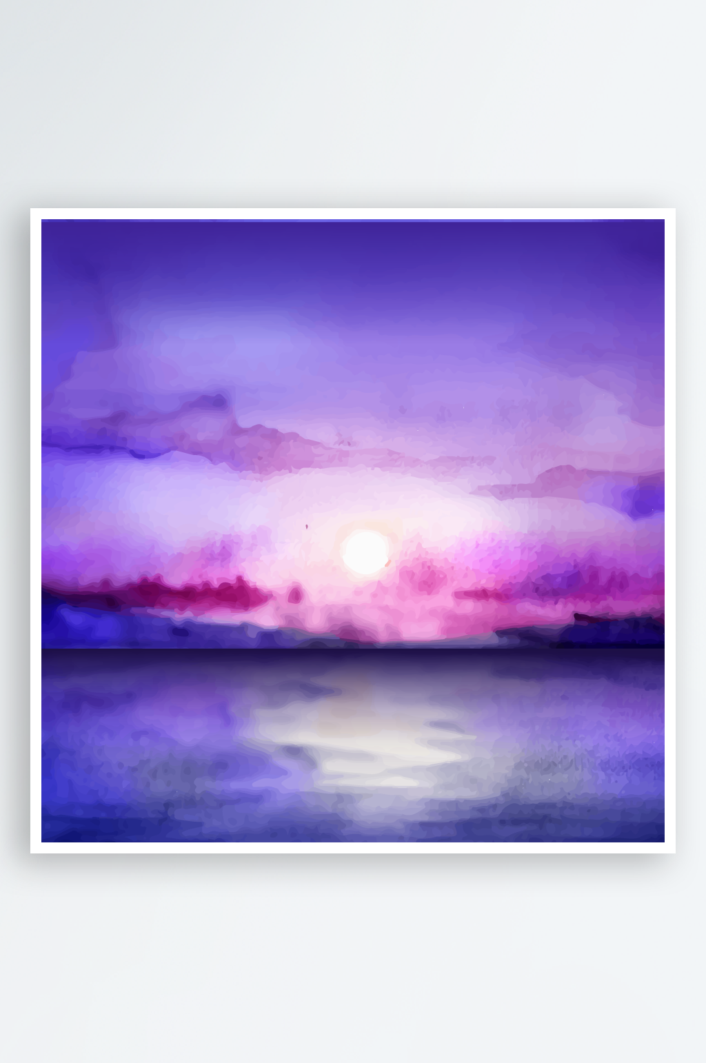 梦幻紫色海上日落美景素材