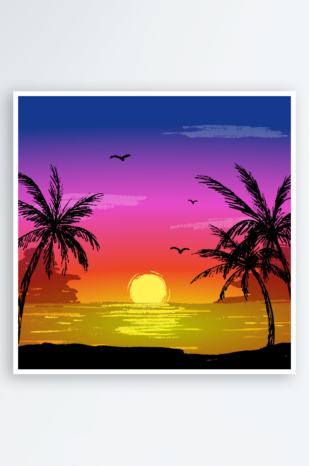 夕阳下的棕榈树美景素材