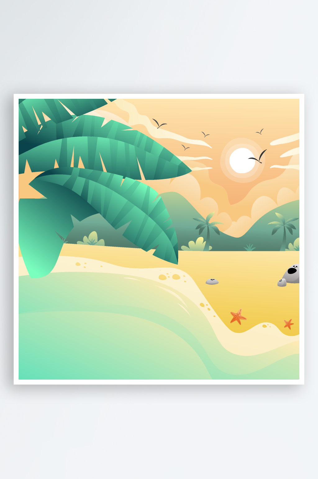 夏日海滩热带风光插画素材