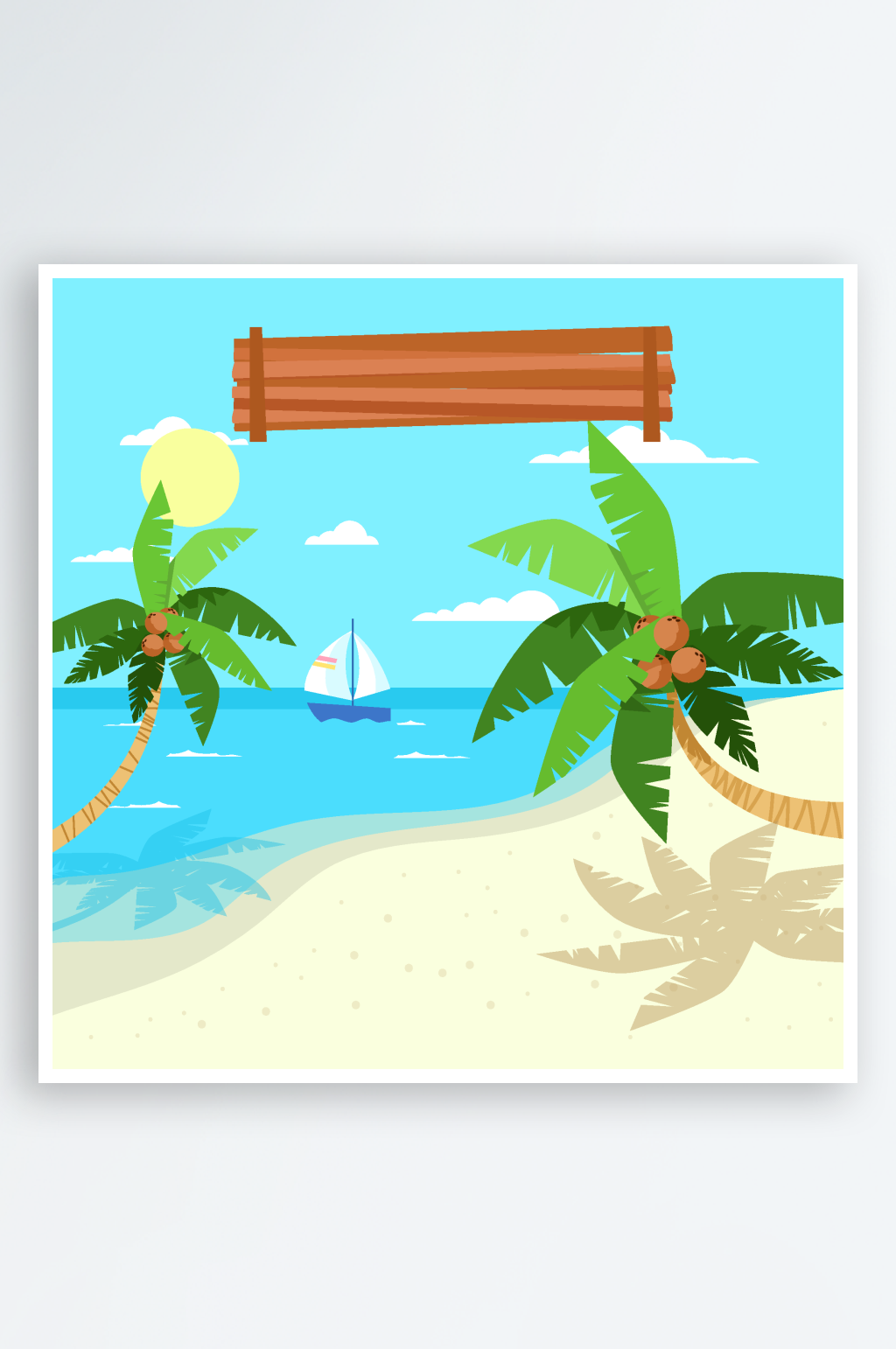 夏日海滩热带风光插画素材
