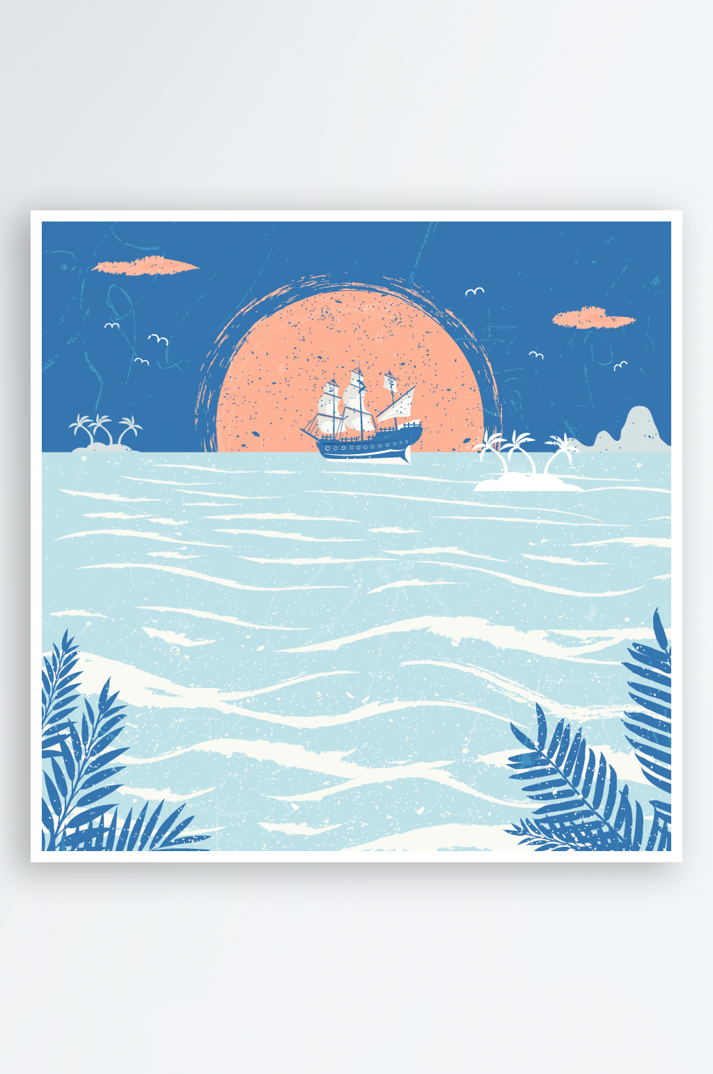 海上日出时的航行船只素材