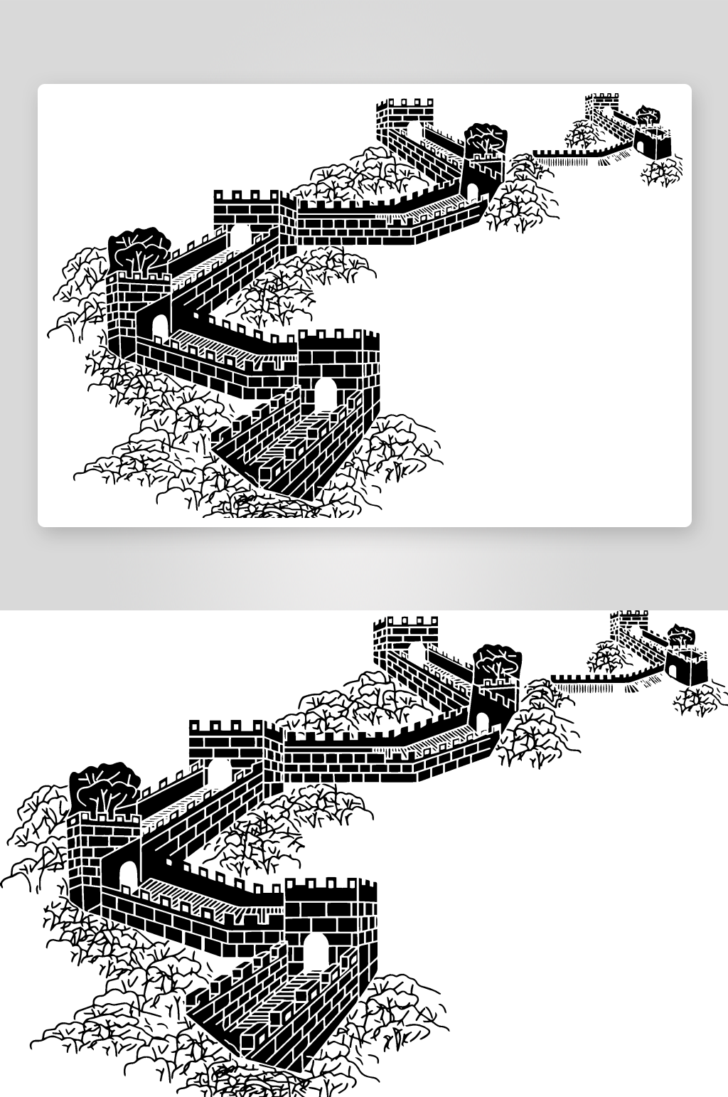 蜿蜒长城黑白手绘图景素材
