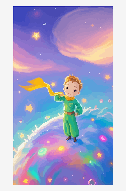 Q版梦幻星空下的男孩矢量插画