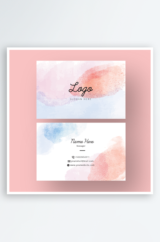 手绘水彩抽象图案名片设计-众图网