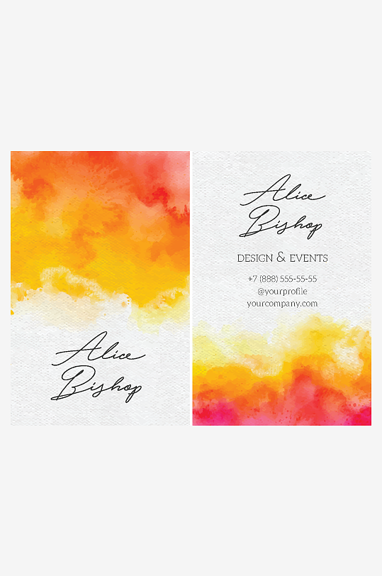 手绘水彩抽象图案名片设计-众图网