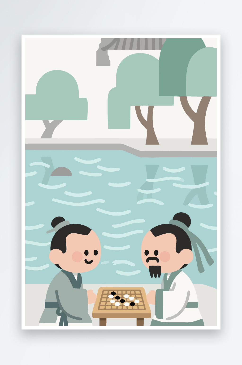 围棋Q版图案矢量插图素材