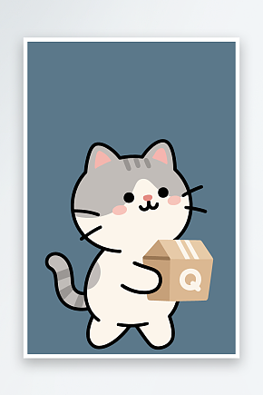 小猫送快递Q版插画插图矢量图形素材下载-众图网