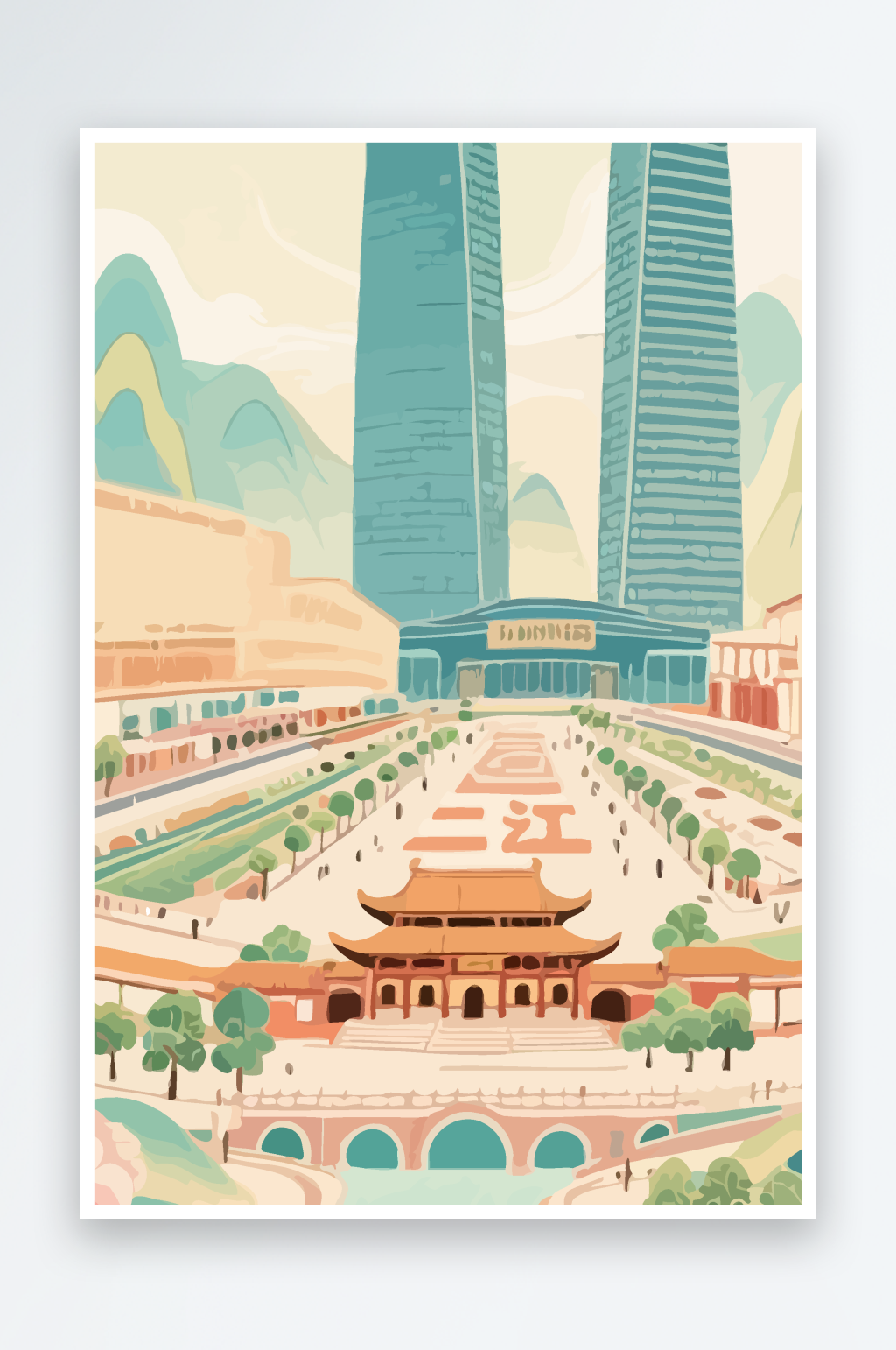 成都建筑矢量插畫圖形元素素材