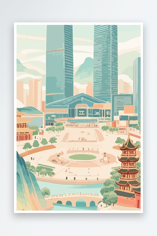 成都建筑矢量插画图形元素