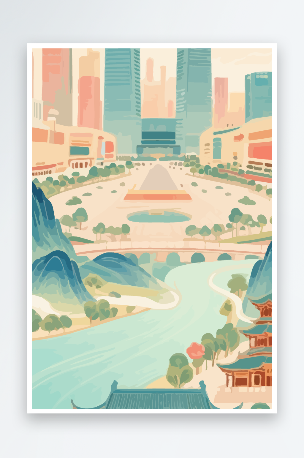 成都建筑矢量插画图形元素素材