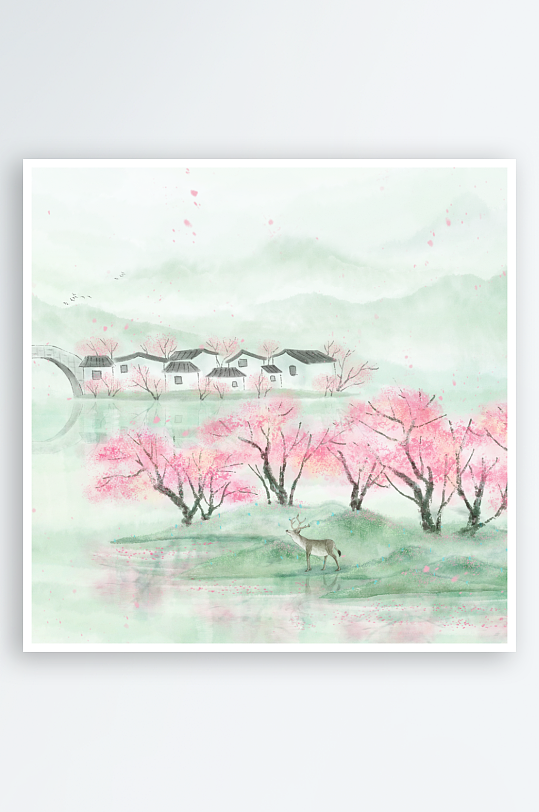 水墨风景画中式装饰画挂画-众图网