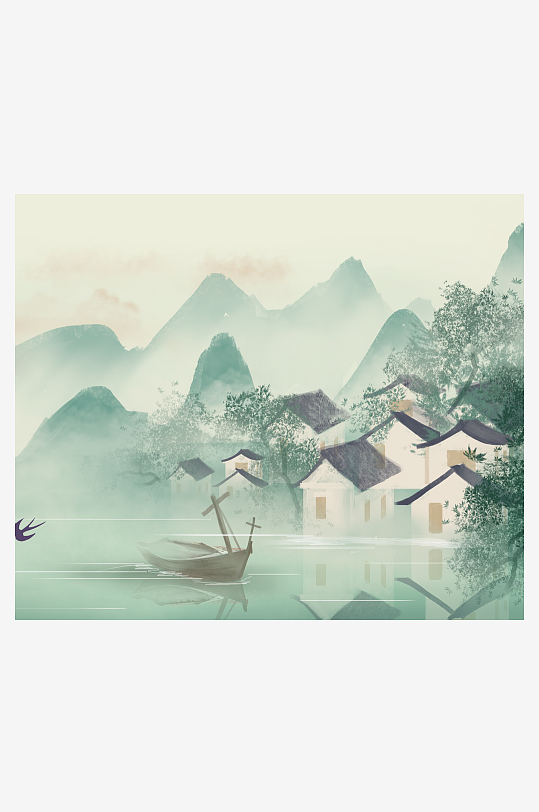 水墨风景画中式装饰画挂画-众图网