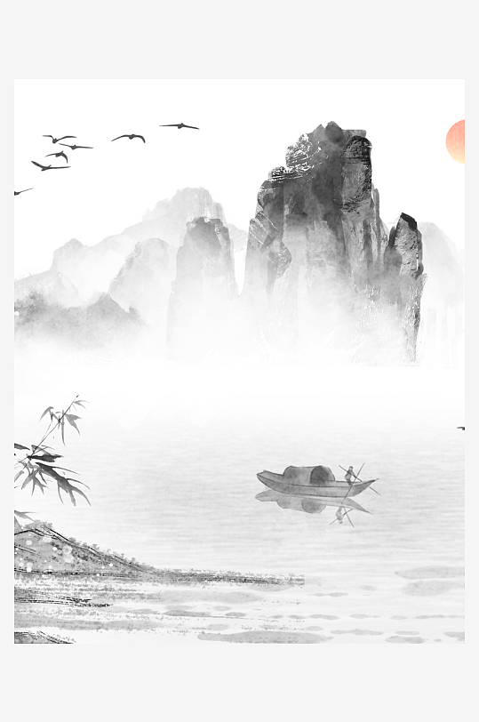 水墨山水风景画装饰画-众图网
