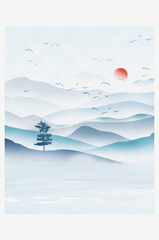 水墨山水风景画装饰画-众图网