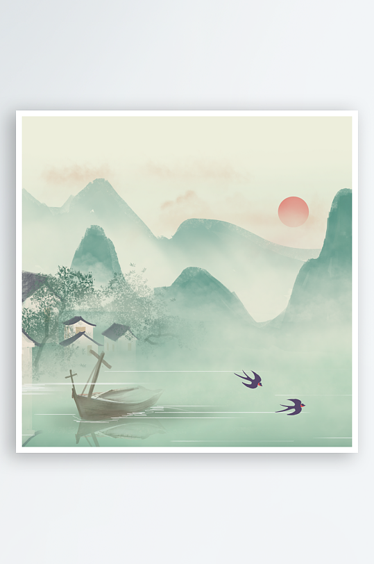 水墨风景画中式装饰画-众图网