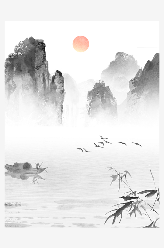 水墨风景画中式装饰画-众图网