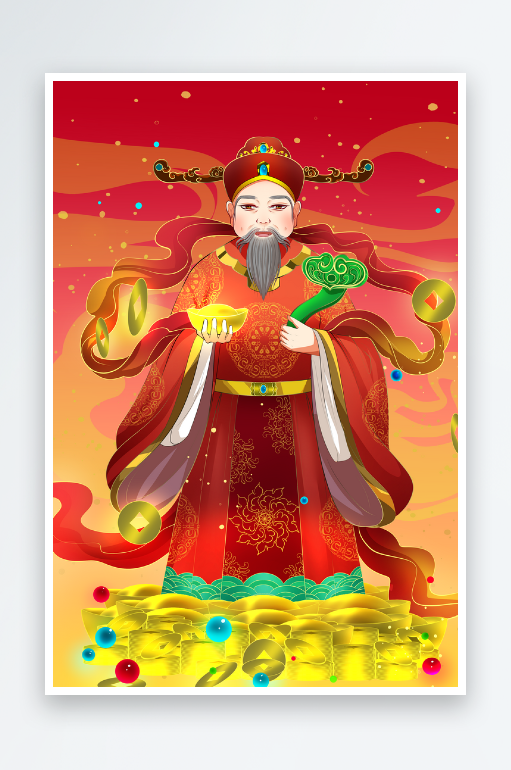 国潮系列财神插画设计素材