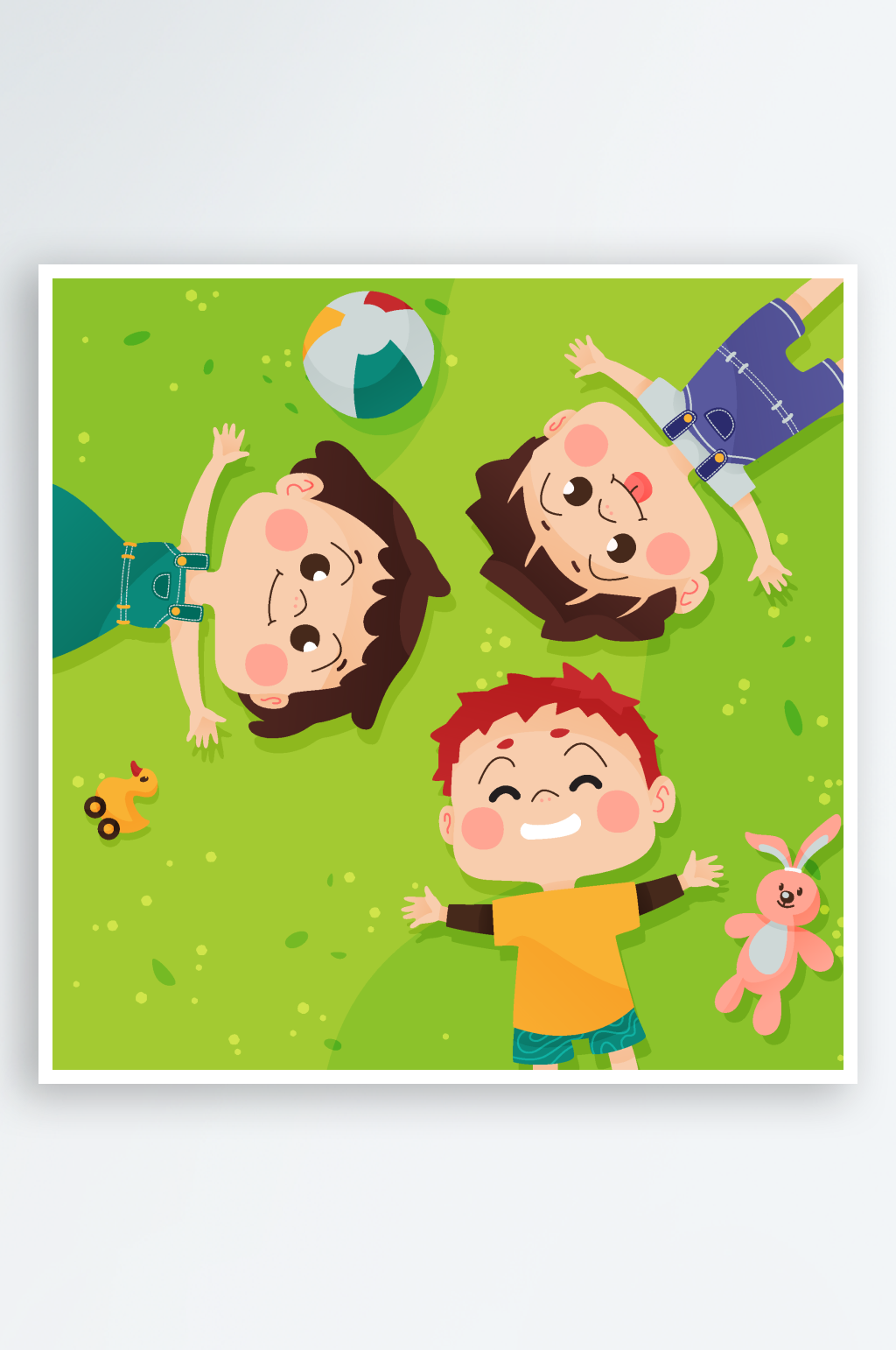 61儿童节可爱幼儿睡在草地上插画素材