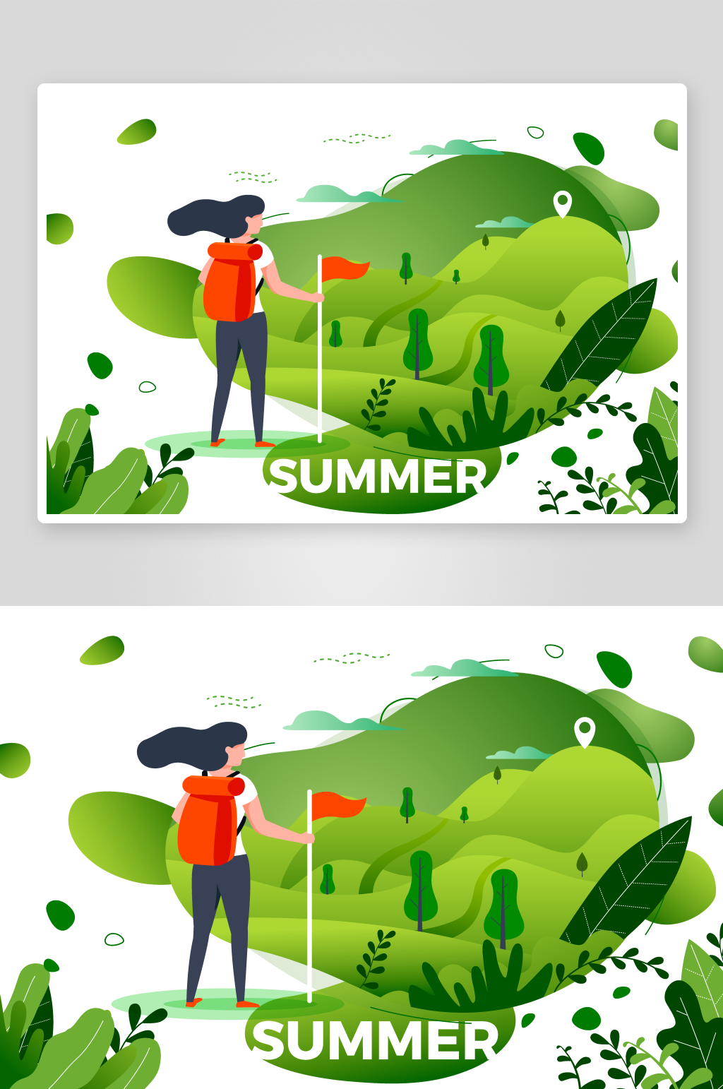 夏日徒步旅行卡通插画素材