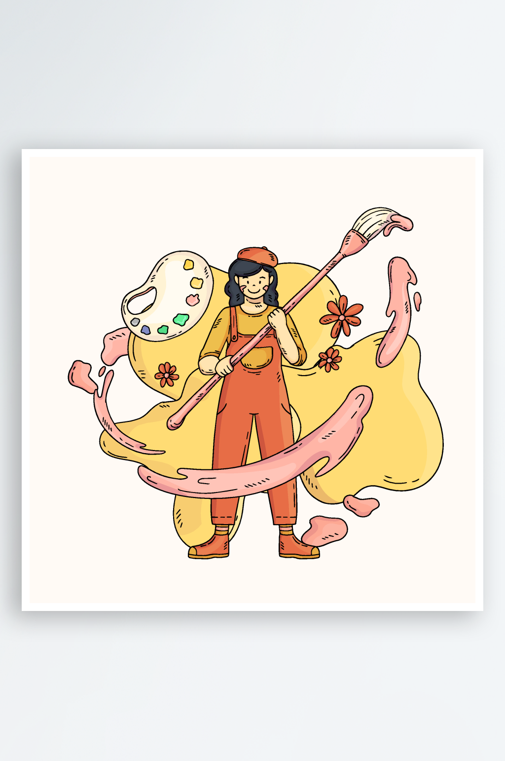 绘画颜料美术卡通人物插画素材