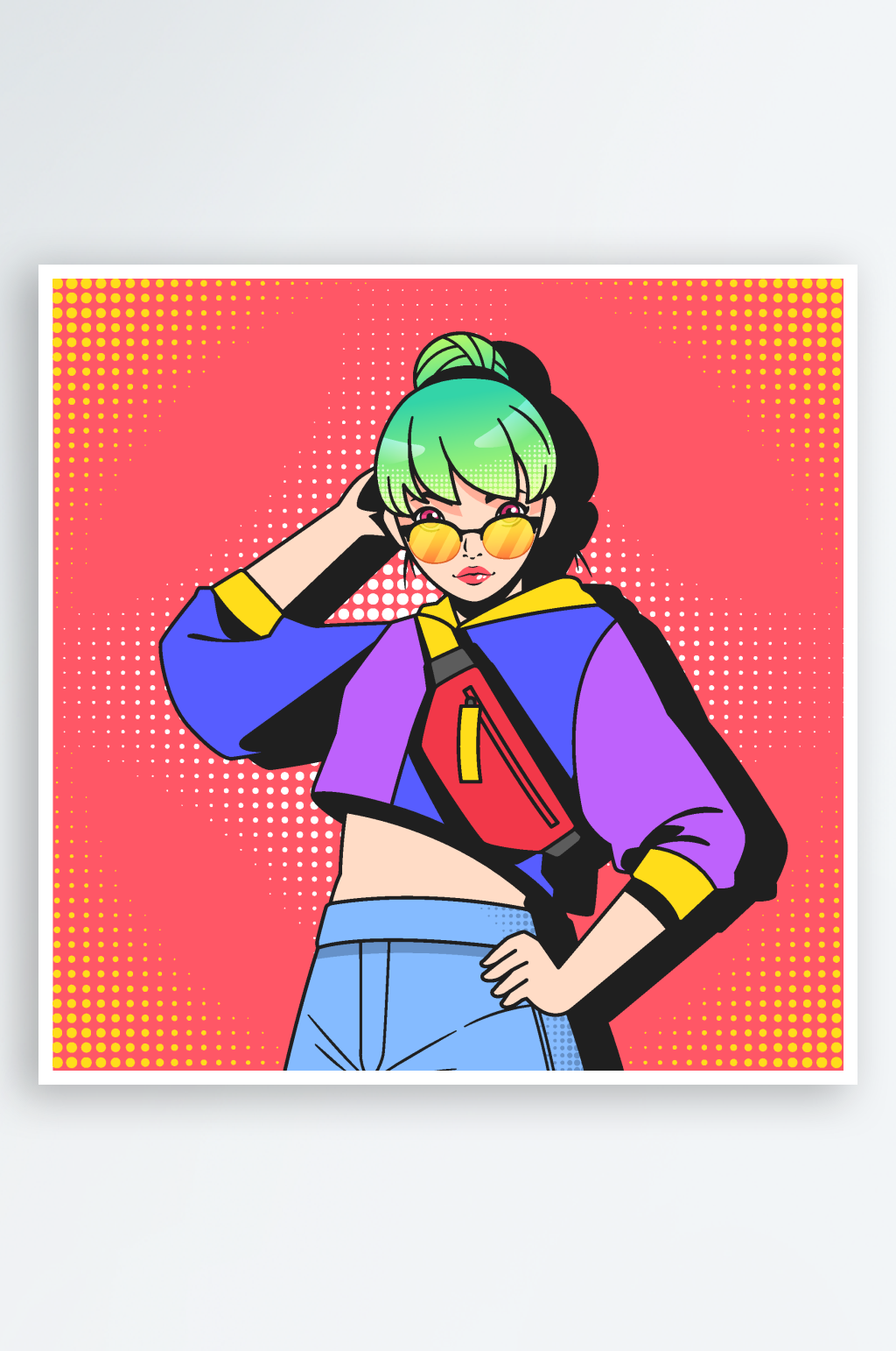 潮流手绘卡通女孩矢量插画素材