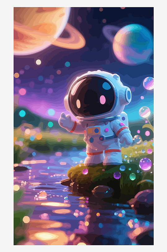 Q版绚烂星空宇航员矢量插画元素