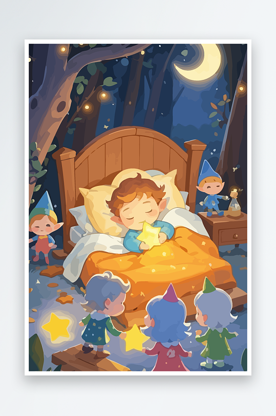 搂着星星的孩子矢量插画元素