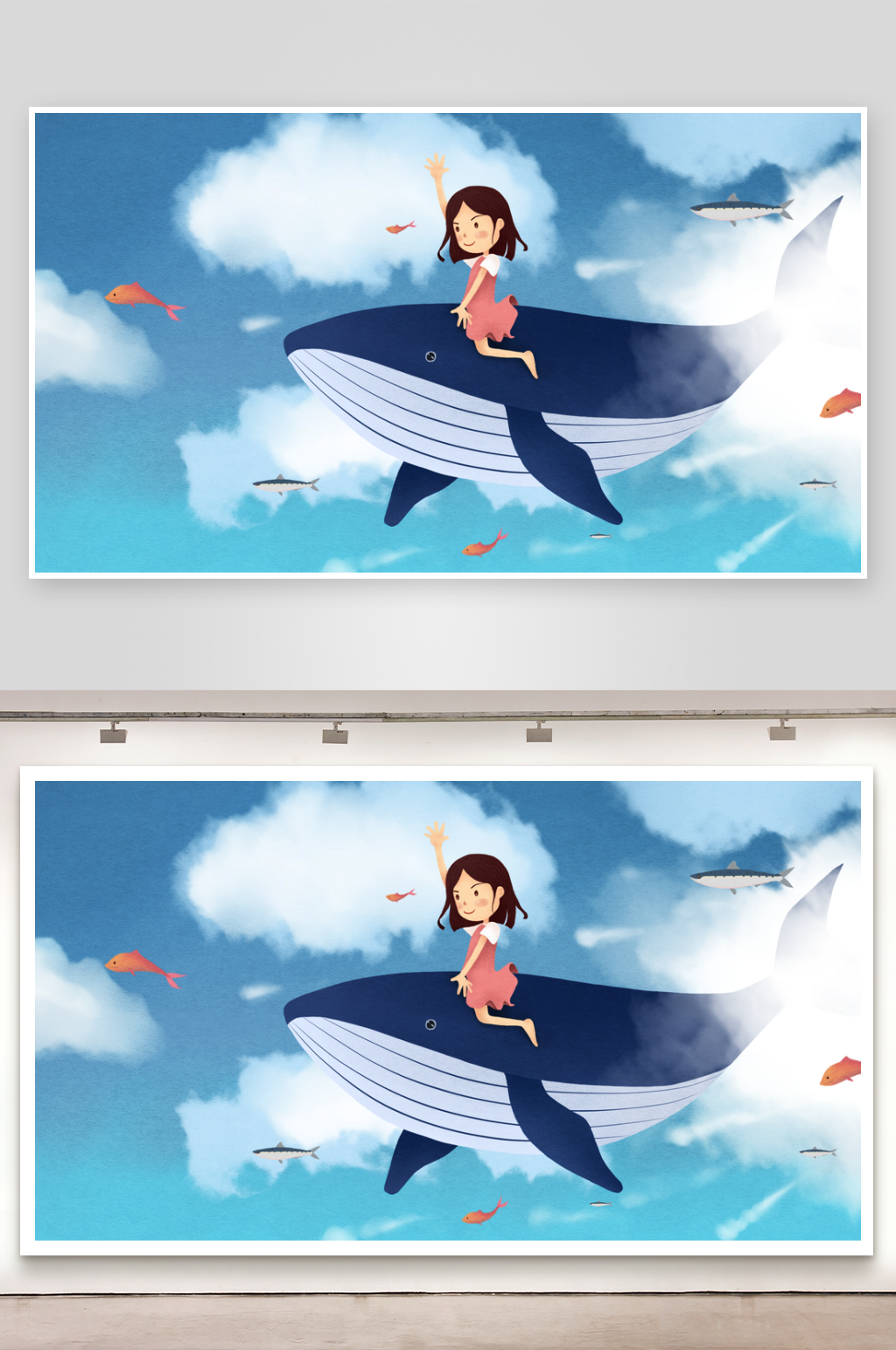 唯美卡通治愈系风景画插画素材