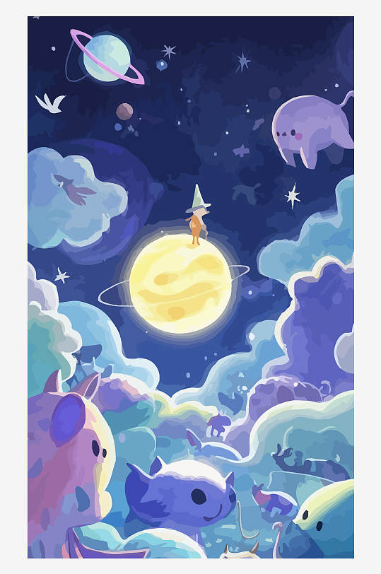 Q版星空矢量插画元素