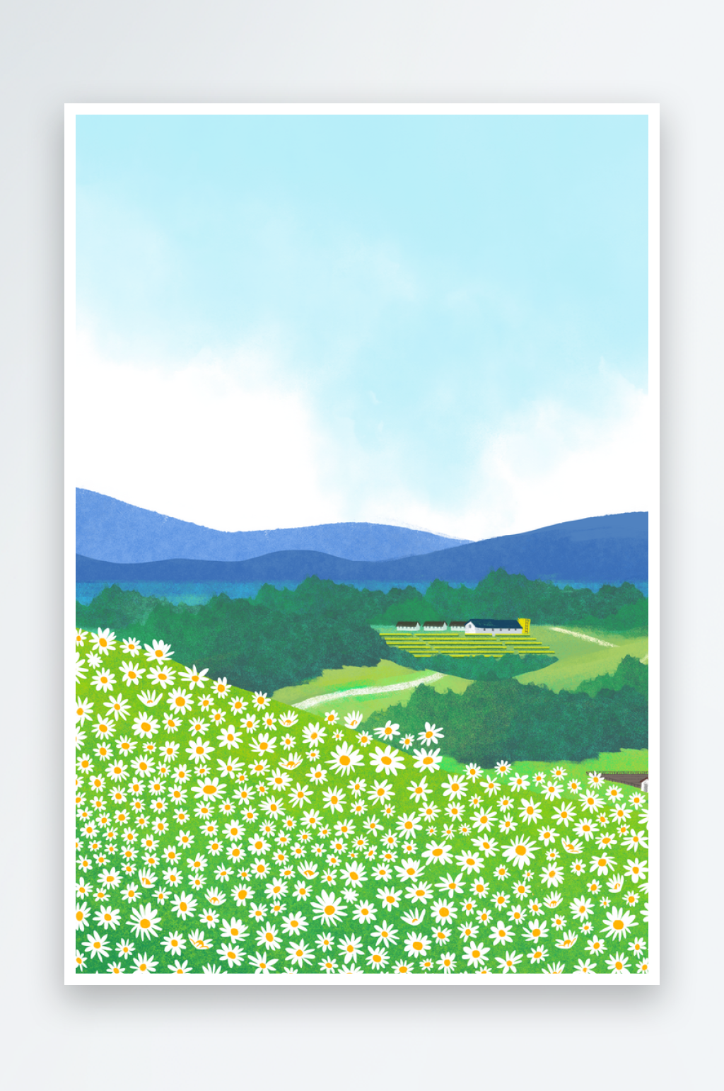 水彩唯美风景画插画素材