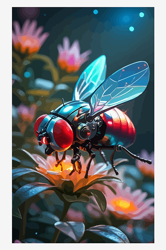Q版机械苍蝇矢量插画元素