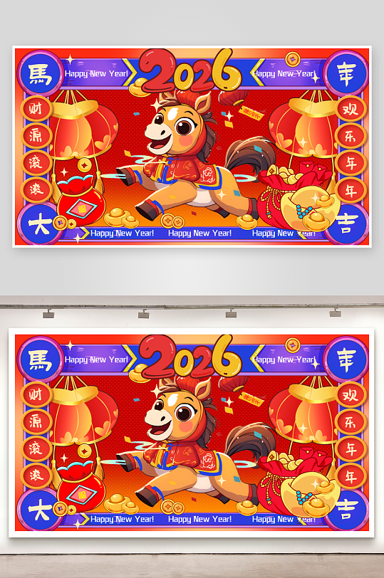 2026年马年新年春节马年大吉插画-众图网