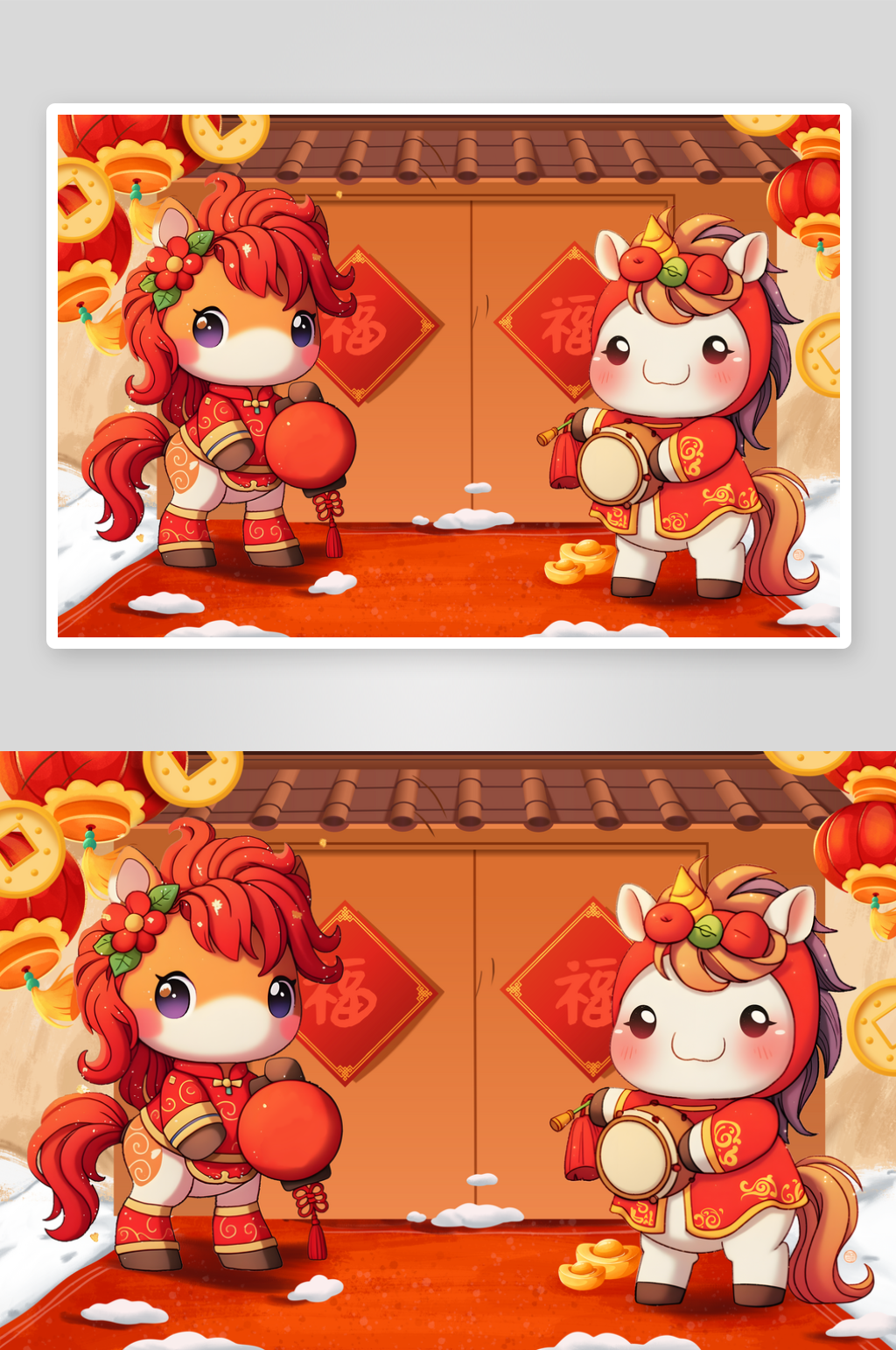 马年新年2026年春节喜庆插画素材