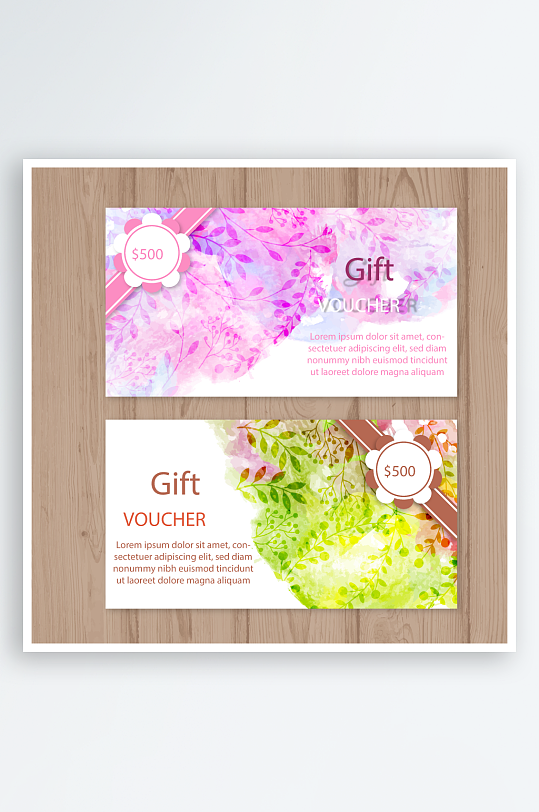 2款水彩绘花卉代金券矢量素材-众图网
