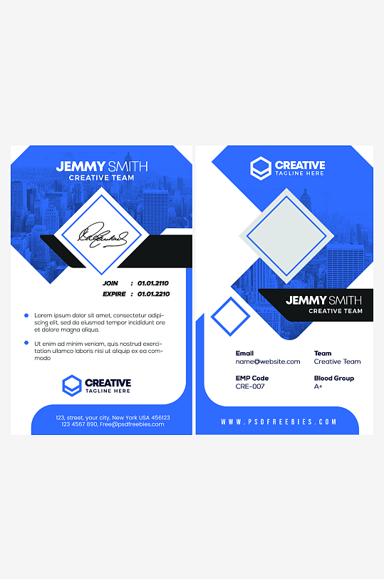 蓝色科技感企业个人名片素材-众图网