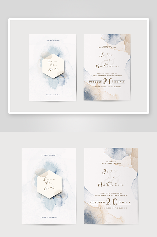 小清新淡雅婚宴婚礼请柬邀请函设计-众图网