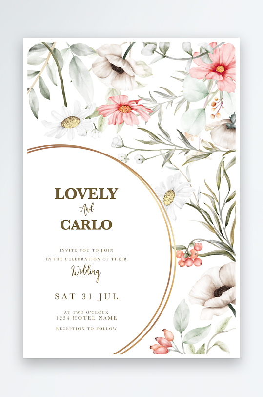 小清新淡雅婚宴婚礼请柬邀请函设计-众图网