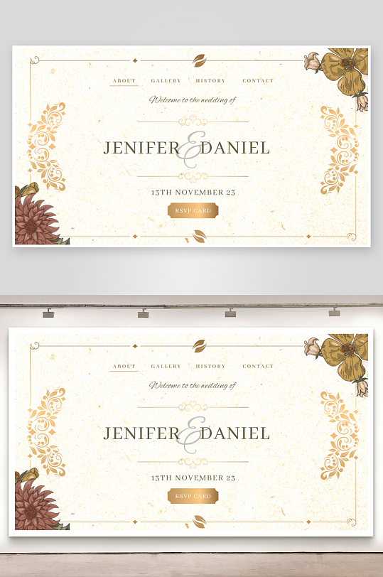 小清新淡雅婚宴婚礼请柬邀请函设计-众图网