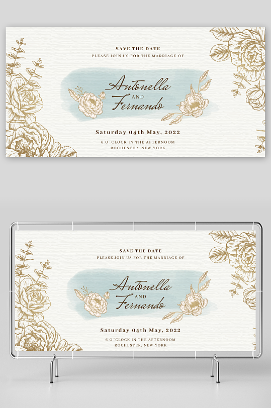 淡雅小清新婚宴婚礼请柬邀请函设计-众图网