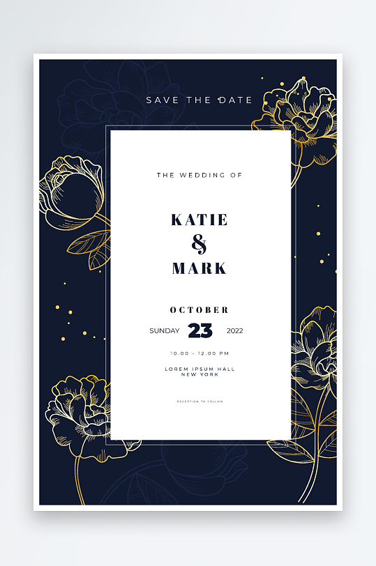 淡雅小清新婚宴婚礼请柬邀请函设计-众图网